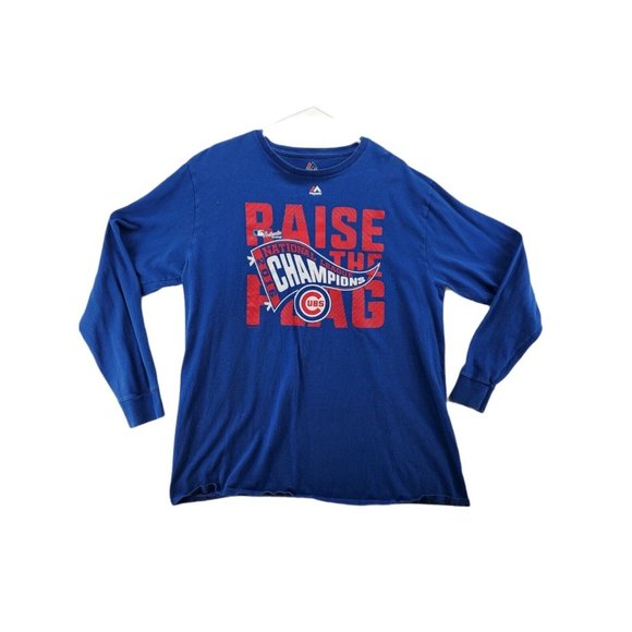 CHICAGO CUBS Shirt Men's Long Sleeve Crew Neck MLB Baseball Blue Extra Large - Picture 1 of 6